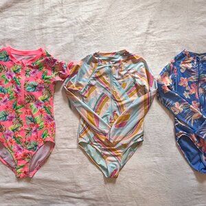 SWIM BUNDLE 🩱Girls One Piece Swimsuits, Size Medium 7/8, Rashguard Swimsuits